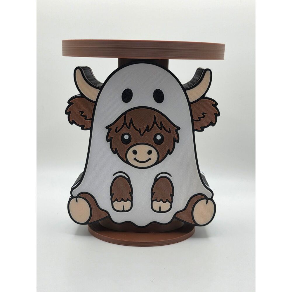 5-Inch Ghost Highland Cow Candle Holder Stand (4-Inch Top Base)
